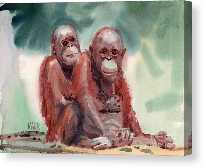 Orangutans Canvas Print featuring the painting George and Gracy by Donald Maier
