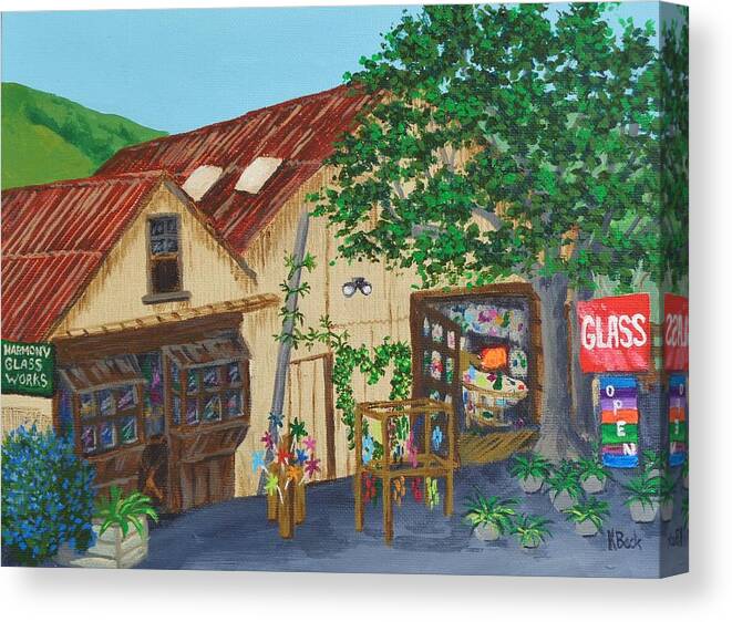 Glass Canvas Print featuring the painting Glass Blower Shop Harmony California by Katherine Young-Beck