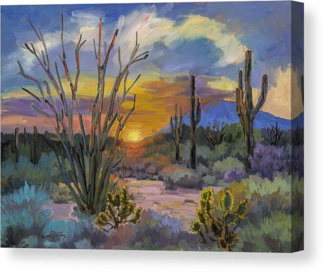 Sonoran Desert Canvas Print featuring the painting God's Day - Sonoran Desert by Diane McClary