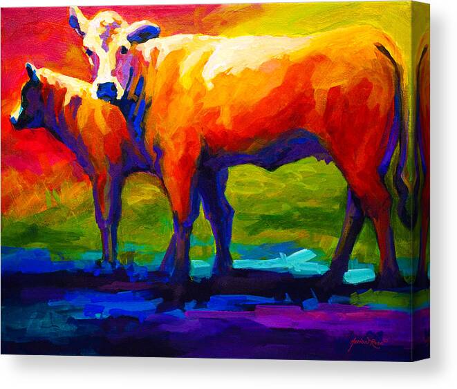 Cows Canvas Print featuring the painting Golden Beauty by Marion Rose
