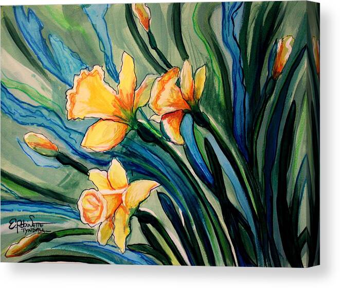 Floral Canvas Print featuring the painting Golden Daffodils by Elizabeth Robinette Tyndall