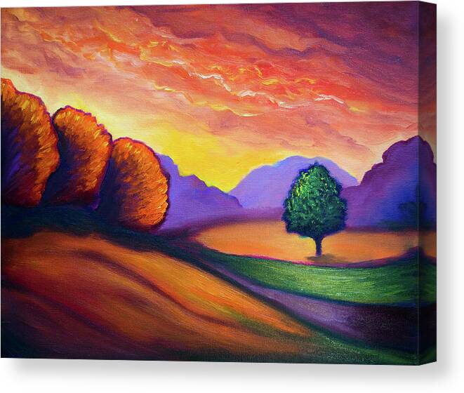 Golden Hour Canvas Print featuring the painting Golden hour landscape by Lilia S