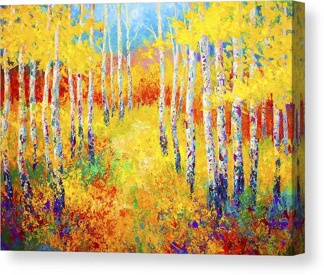 Trees Canvas Print featuring the painting Golden Path by Marion Rose