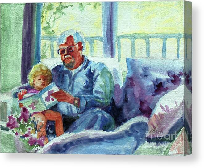 Painting Canvas Print featuring the painting Grandpa Reading by Kathy Braud