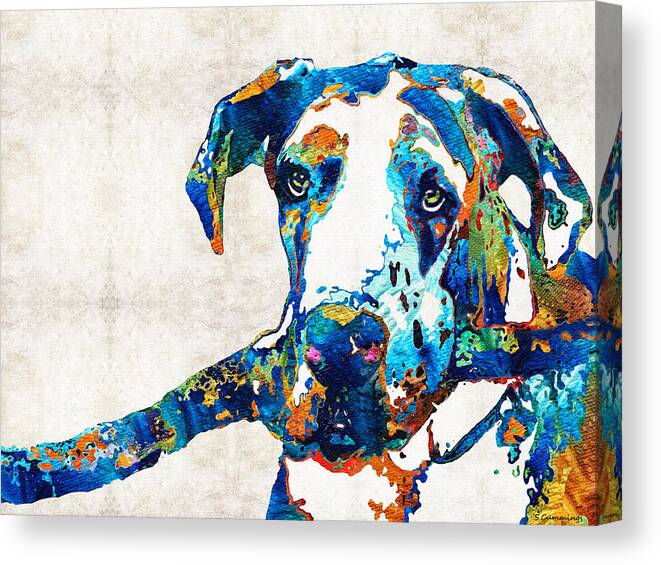 Great Dane Canvas Print featuring the painting Great Dane Art - Stick With Me - By Sharon Cummings by Sharon Cummings