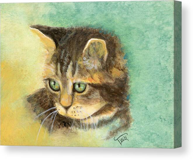 Kitten Canvas Print featuring the painting Green Eyes by Terry Webb Harshman