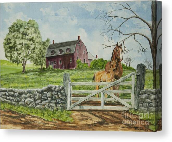 Horses Canvas Print featuring the painting Greeting At The Gate by Charlotte Blanchard