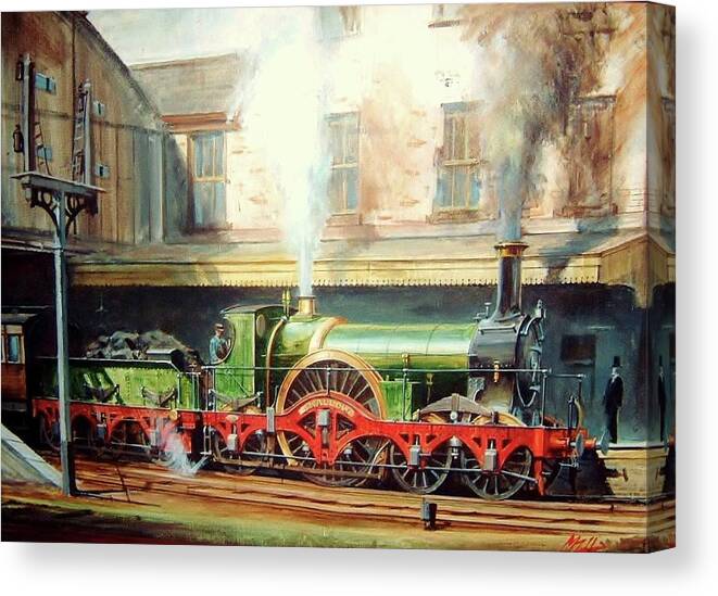 Broad-gauge Canvas Print featuring the painting GWR broad gauge single. by Mike Jeffries