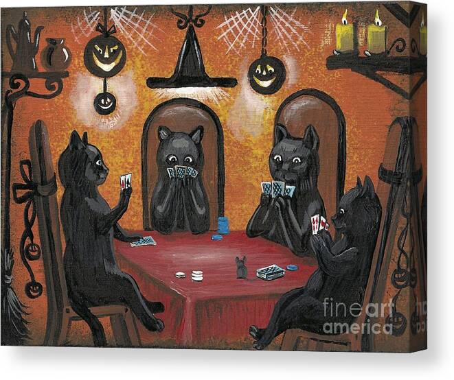 Print Canvas Print featuring the painting Halloween Hold Em by Margaryta Yermolayeva