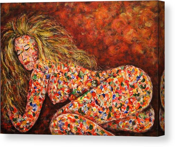 Sleeping Nude Canvas Print featuring the painting Happy Dream by Natalie Holland