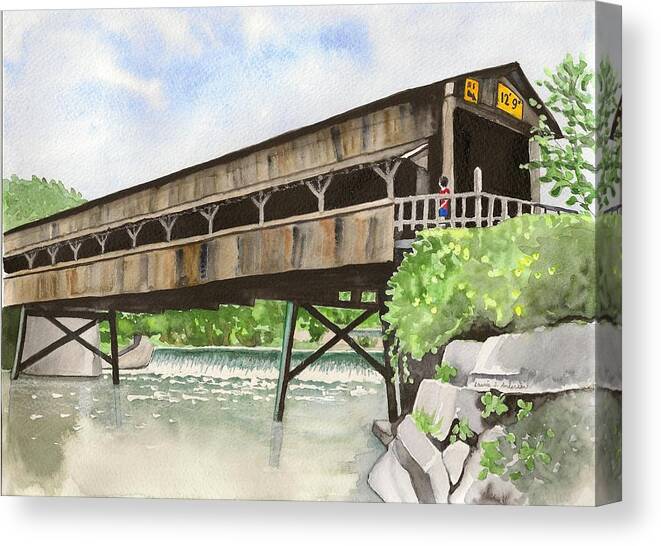 Harpersfield Bridge Canvas Print featuring the painting Harpersfield Bridge by Laurie Anderson