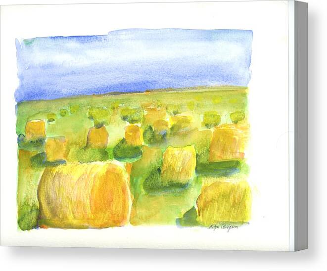 Hay Canvas Print featuring the painting Hay Bales by Rodger Ellingson