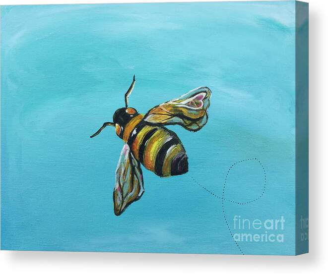 Bee Canvas Print featuring the painting Heart on my Wing by Kim Heil