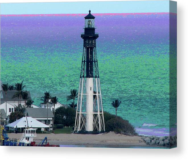 Lighthouse Canvas Print featuring the photograph Hillsboro Lighthouse Purple Horizon by Corinne Carroll
