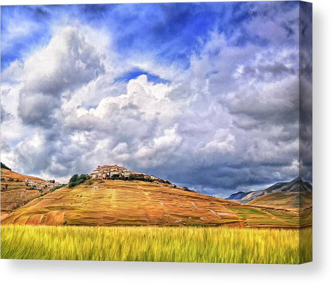 Italy Canvas Print featuring the painting Hilltop Village in Umbria by Dominic Piperata