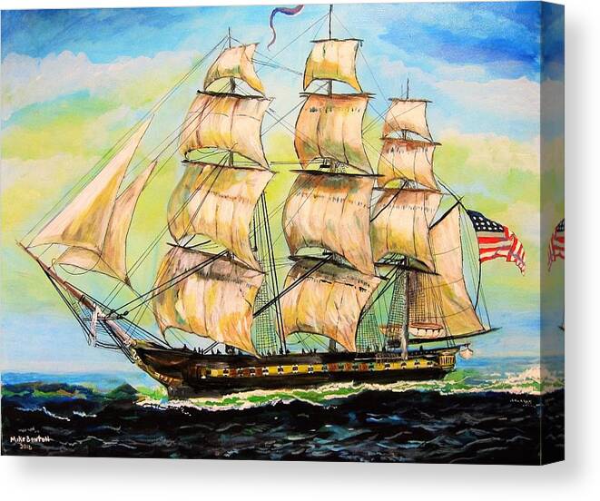 Historic Battle Ship Canvas Print featuring the painting Historic Frigate United States by Mike Benton
