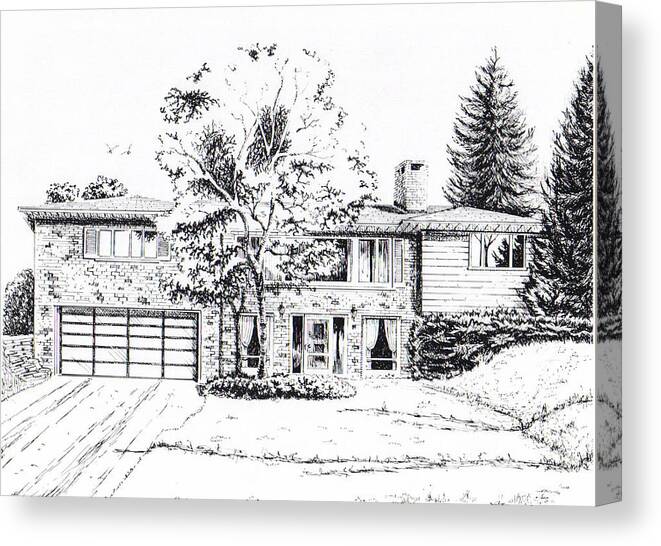 Pen Canvas Print featuring the drawing Home Portrait by Dale Turner