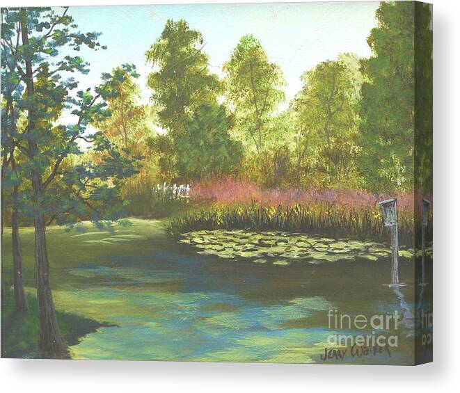 Landscape Canvas Print featuring the painting Hopeland Gardens Duck Pond by Jerry Walker