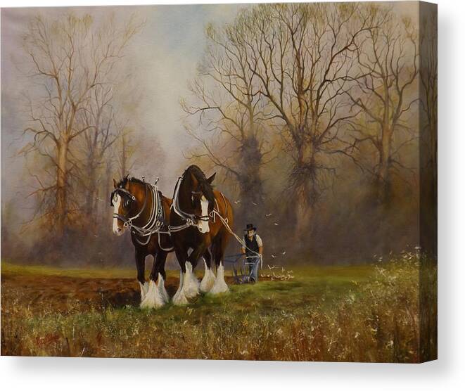 Ploughing Canvas Print featuring the painting Horse Power by Barry BLAKE