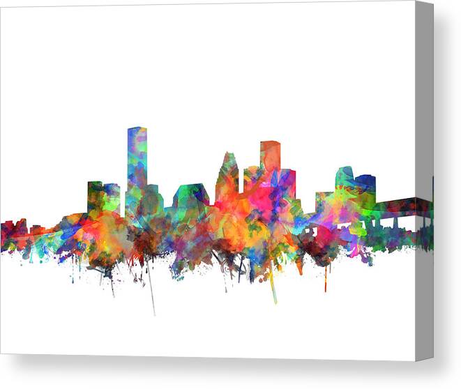 Houston Canvas Print featuring the painting Houston Skyline Watercolor 6 by Bekim M