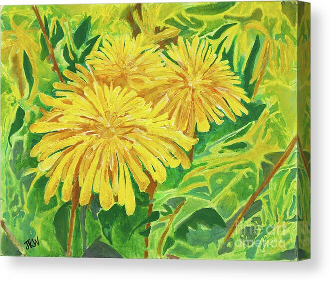 Flowers Canvas Print featuring the painting In Praise of Dandelions by Judith Whittaker