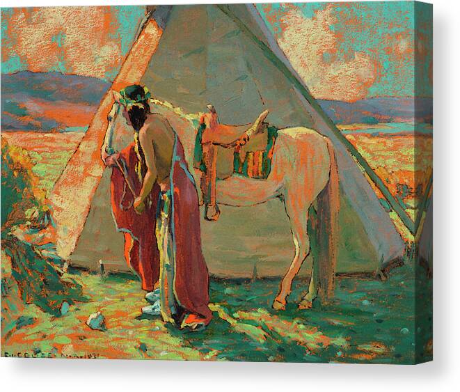 Feathers Canvas Print featuring the painting Indian Camp by Eanger Irving Couse