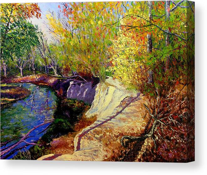 Fall Canvas Print featuring the painting Indiana Creek Bank by Stan Hamilton