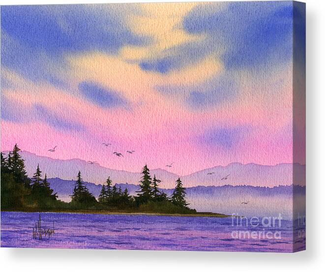 Watercolor Canvas Print featuring the painting Inland Sea Sunset by James Williamson