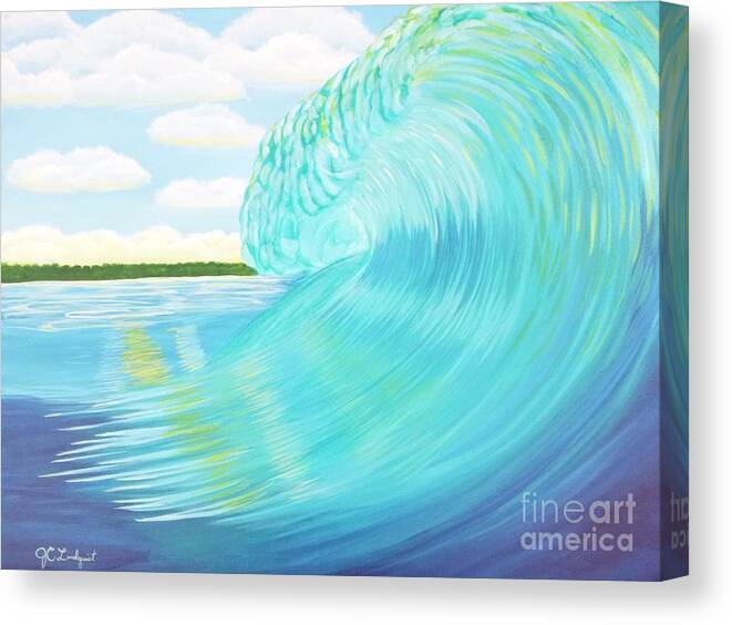 Ocean Canvas Print featuring the painting Island Curl Left by Jenn C Lindquist