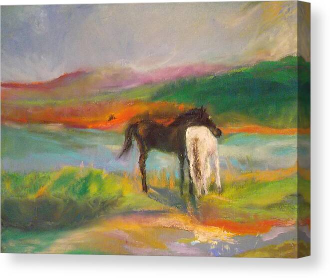 Horses Canvas Print featuring the painting I've Got Your Back by Susan Esbensen