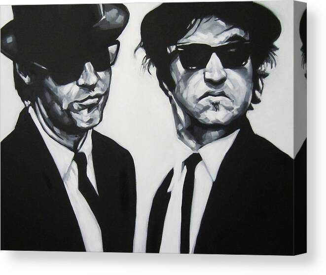 The Blues Brothers Jake And Elwood Canvas Portrait Black And White Canvas Print featuring the painting Jake and Elwood by Steve Hunter