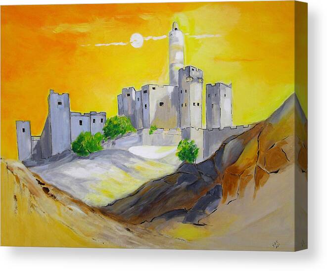 Landscape Canvas Print featuring the painting Jerusalem City of Gold by Gloria Dietz-Kiebron