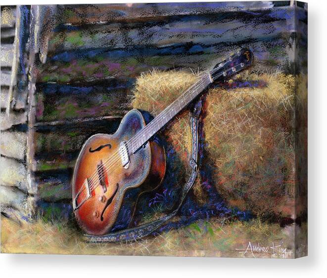 Watercolor Canvas Print featuring the painting Jim's Guitar by Andrew King