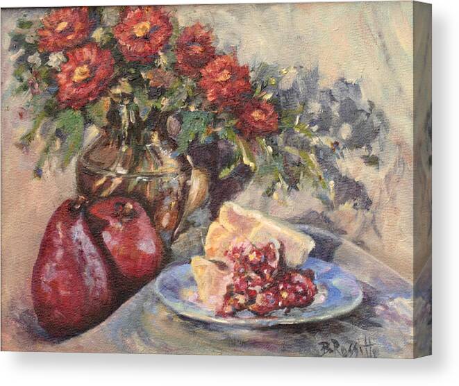 Still Life Oil Painting Canvas Print featuring the painting Juicy Autumn Reds by B Rossitto
