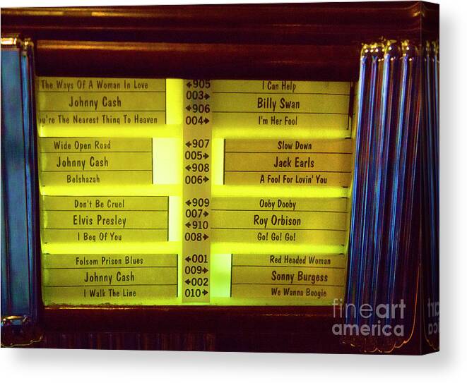Sun Records Canvas Print featuring the photograph Jukebox Song Labels by Chuck Kuhn