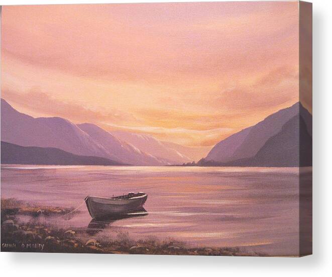 Paintings Ireland Boat Clouds Canvas Print featuring the painting Killary Boat by Cathal O malley