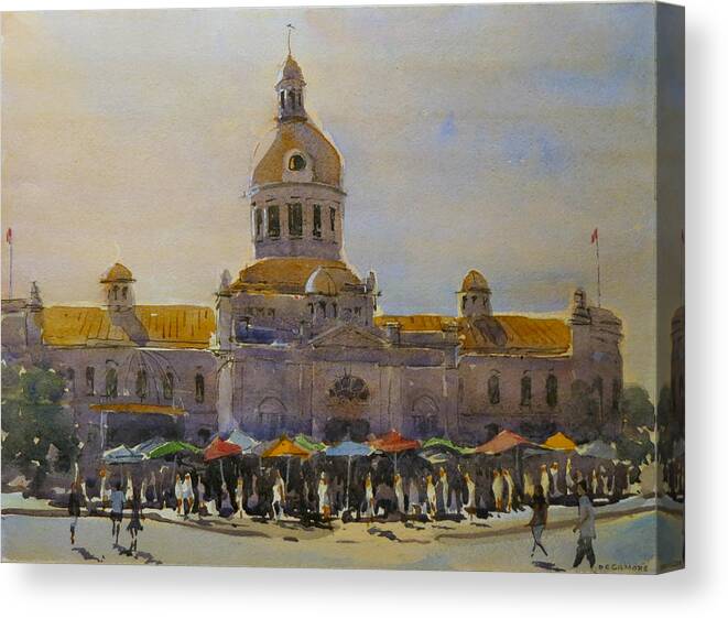 Canada Canvas Print featuring the painting Kingston-City Hall Market Morning by David Gilmore