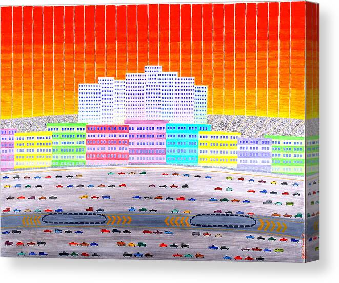 3d Canvas Print featuring the painting L.A. Cityscape by Jesse Jackson Brown
