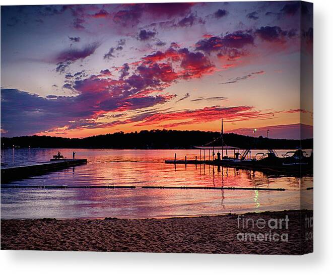 Lake Hopatcong Canvas Print featuring the photograph Lake Beach Sunset by Mark Miller