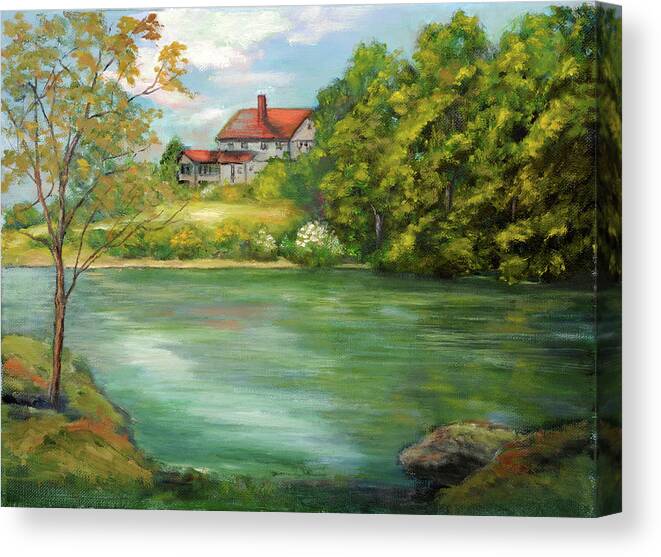 House Canvas Print featuring the painting Lakeside by Aurelia Nieves-Callwood