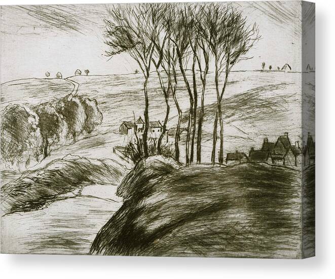 Camille Pissarro Canvas Print featuring the drawing Landscape Near Osny by Camille Pissarro