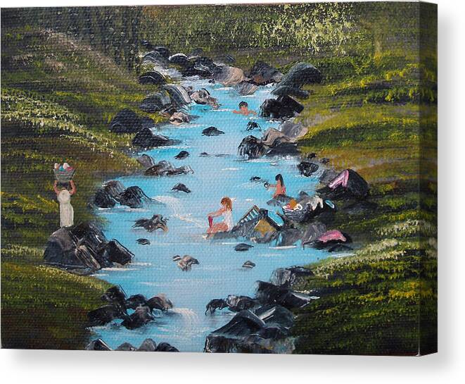 Lavando Ropa Canvas Print featuring the painting Laundry Day by Gloria E Barreto-Rodriguez