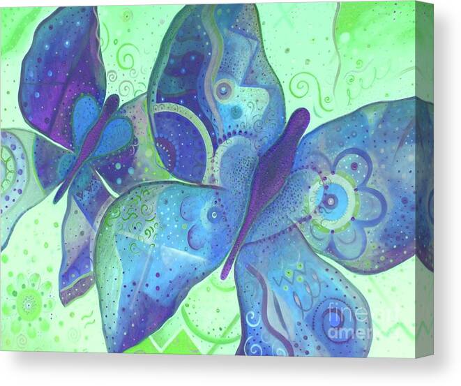 Butterflies Canvas Print featuring the painting Lighthearted In Blue by Helena Tiainen