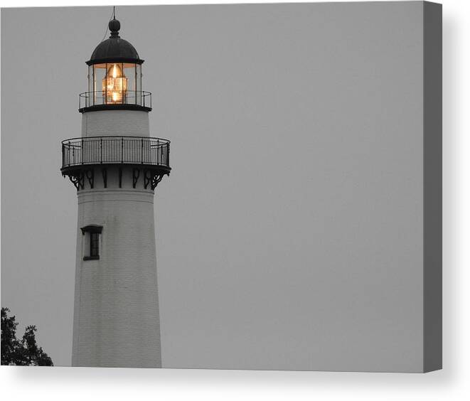 Lighthouse Canvas Print featuring the photograph Lighthouse at Night by Jan Gelders