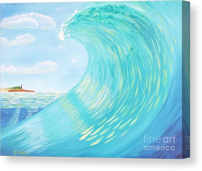 Ocean Canvas Print featuring the painting Lighthouse Curl by Jenn C Lindquist