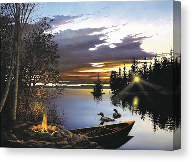 Loon Canvas Print featuring the painting Loon Lake by Anthony J Padgett