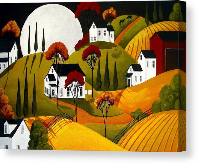 Art Canvas Print featuring the painting Love Of Autumn - folk art landscape by Debbie Criswell
