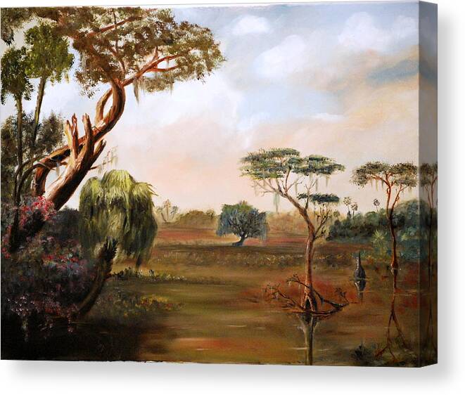 Low Country Canvas Print featuring the painting Low Country Swamp by Phil Burton
