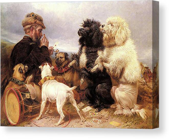 Dog Canvas Print featuring the mixed media Lucky Dogs - Mans Best Friend by Richard Andsdell 1880