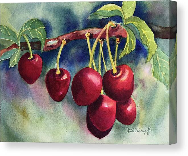 Cherry Canvas Print featuring the painting Luscious Cherries by Hilda Vandergriff